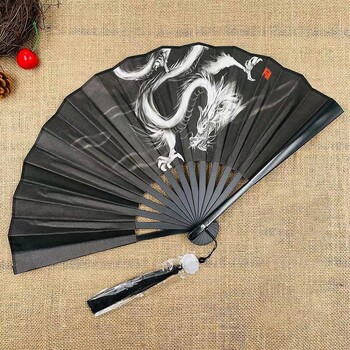 Retro Dragon Folding Fan National Style Man Woman Hanfu Ρετρό φορητός ανθεκτικός ανεμιστήρας διπλής όψης μοτίβο μεταξωτό πανί 8 ιντσών