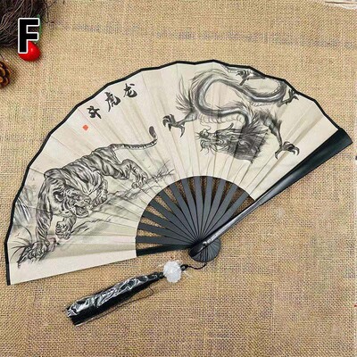 Retro drak skladací ventilátor v národnom štýle muž žena hanfu retro prenosný odolný obojstranný vzor hodvábny ventilátor 8 palcov