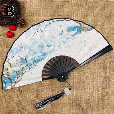 Retro drak skladací ventilátor v národnom štýle muž žena hanfu retro prenosný odolný obojstranný vzor hodvábny ventilátor 8 palcov
