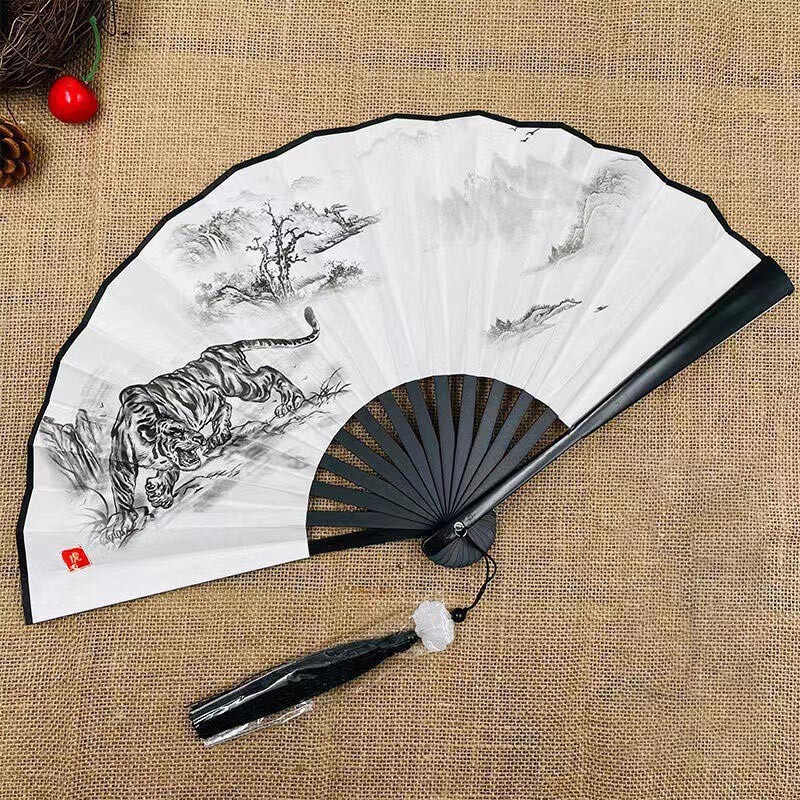 Retro drak skladací ventilátor v národnom štýle muž žena hanfu retro prenosný odolný obojstranný vzor hodvábny ventilátor 8 palcov