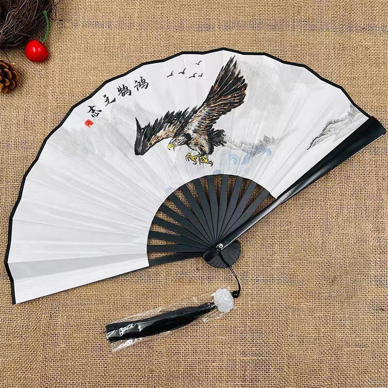 Retro drak skladací ventilátor v národnom štýle muž žena hanfu retro prenosný odolný obojstranný vzor hodvábny ventilátor 8 palcov