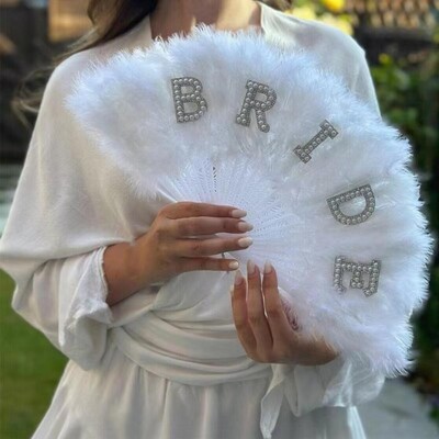 Sklopiva lepeza od perja mladenke Elegantna lepeza od perja s ukrasima od umjetnog bisera za svadbene zaruke