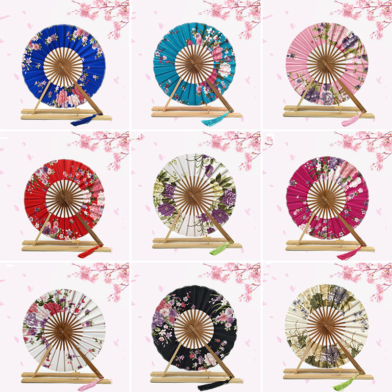 Új japán stílusú Sakura virág zseb összecsukható kézi ventilátor kerek, kör alakú esküvői parti dekoráció ajándék bambusz szélmalom ventilátor lakberendezés