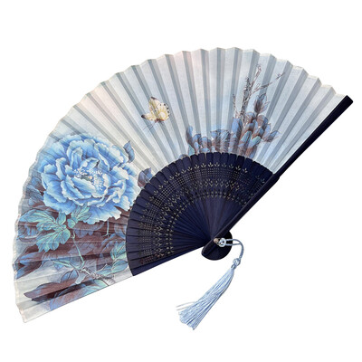 Kínai stílusú klasszikus bambuszlegyező bazsarózsa mintás összecsukható legyezők Kézműves lakberendezési tárgyak tánclegyezők ősi stílusú vintage festmények legyezők ajándék