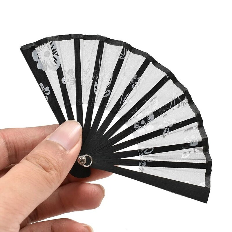 8cm mini hodvábny červený čierny ventilátor DIY ručne vyrobený domček pre bábiky na stenu, zavesný ventilátor, dekorácia, doplnky, detské hračky