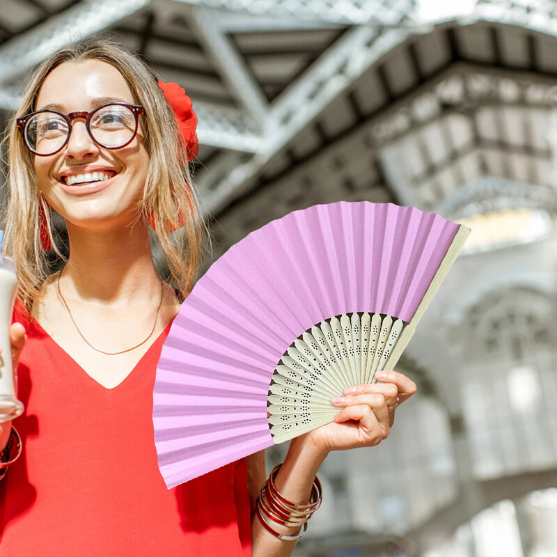 Baltas rožinis popierius iš bambuko sulankstomas rankų ventiliatorius Vestuvių asmeniniams poreikiams pritaikytos vėduoklės Vakarėlio dekoras Meniniai amatai Kinų šokių vėduoklė „Pasidaryk pats“ sulankstoma vėduoklė 2024 m.