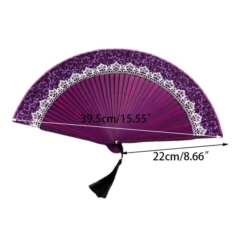 Prenosný skladací ventilátor s strapcami, hodvábny látkový tanečný ventilátor z bambusu, meniaci farbu tanca