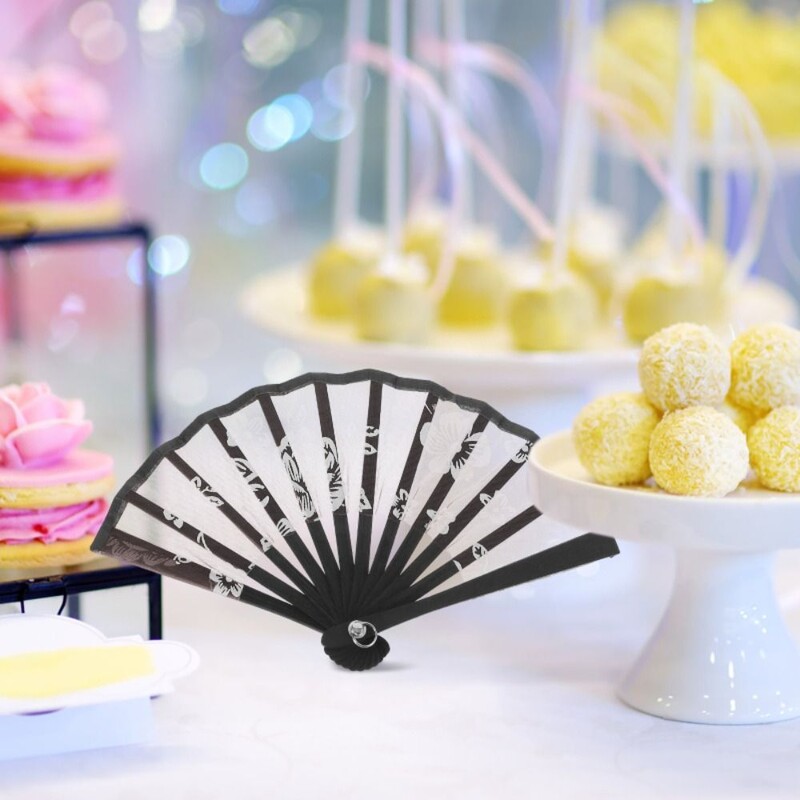 8 cm mini šilko raudona juoda ventiliatorius „pasidaryk pats“ rankų darbo lėlių namas prie sienos pakabinamas ventiliatorius dekoravimo priedai Vaikiški žaislai