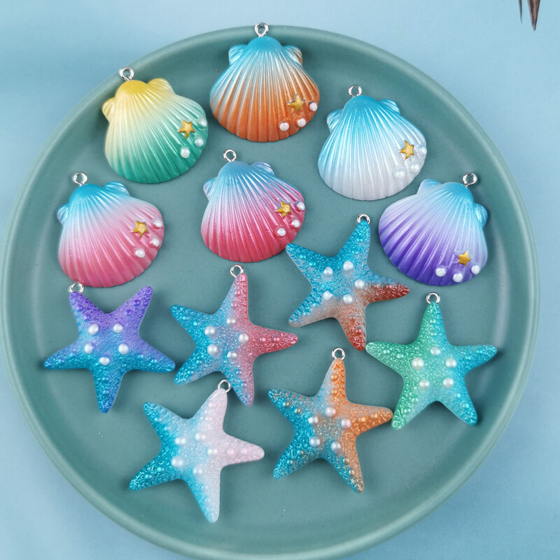 10 bucăți Magic Color Shell Starfish Rașină Brelocuri Cabochon Fabricare de bijuterii DIY Cercei pandantiv Breloc Brățară Accesorii