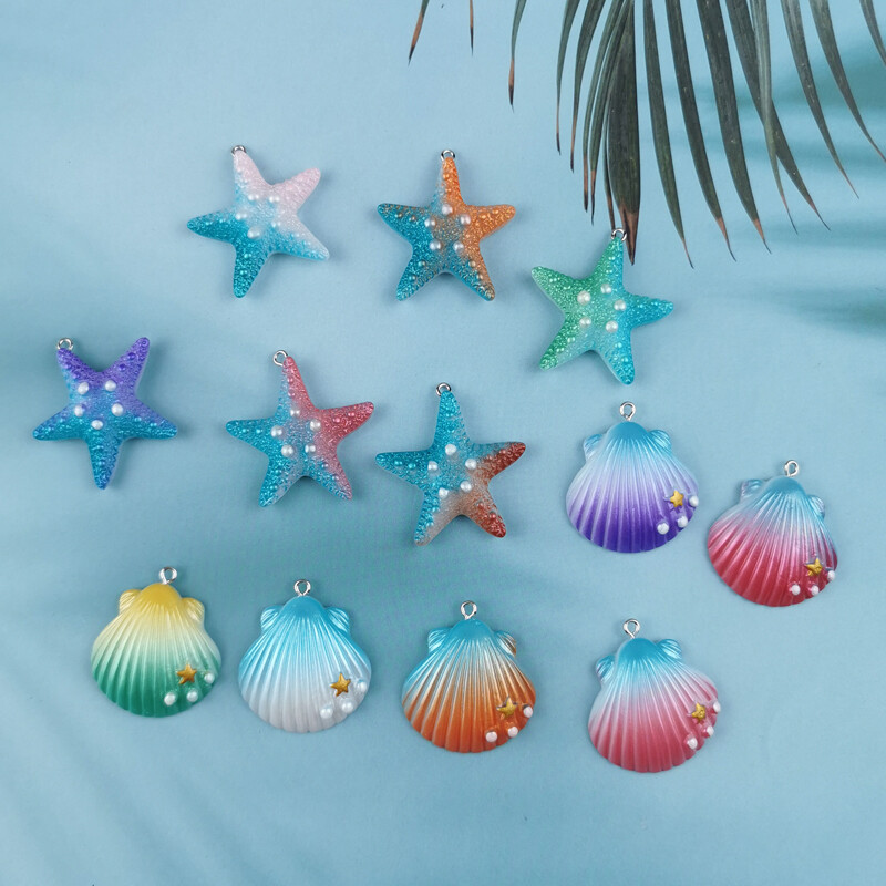 10 bucăți Magic Color Shell Starfish Rașină Brelocuri Cabochon Fabricare de bijuterii DIY Cercei pandantiv Breloc Brățară Accesorii