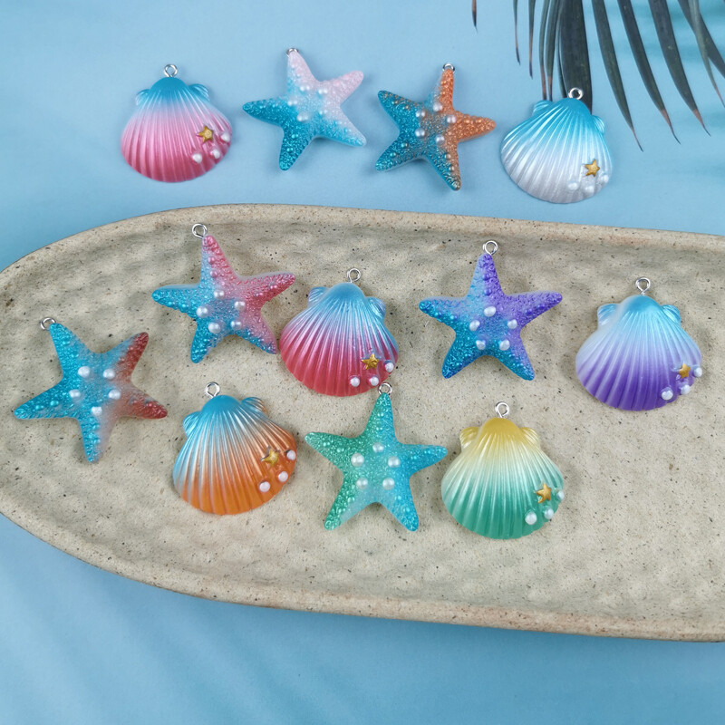 10 bucăți Magic Color Shell Starfish Rașină Brelocuri Cabochon Fabricare de bijuterii DIY Cercei pandantiv Breloc Brățară Accesorii