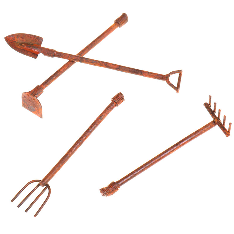 1:12 Babaház Miniatűr kertészeti szerszámok Fém lapátok Pitchfork bútorkészlet