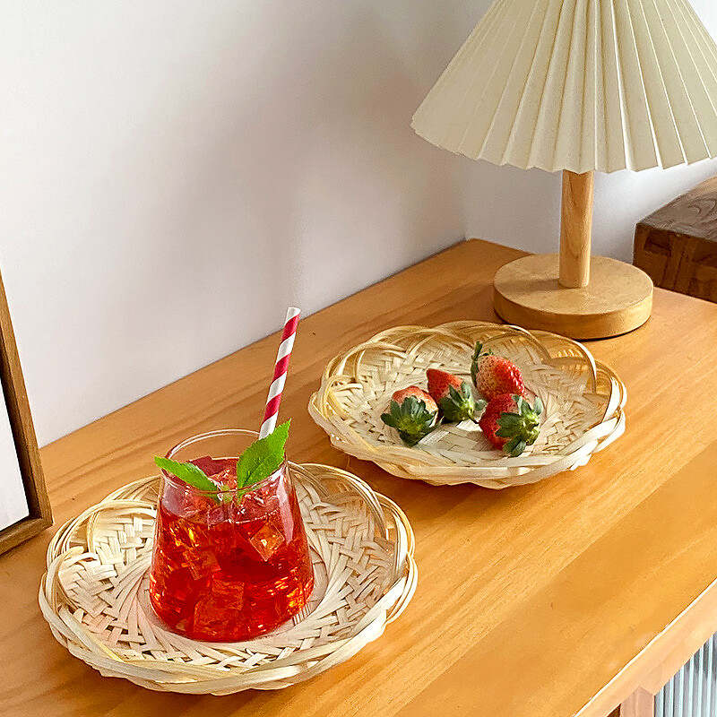 Rankų austas bambuko padėklas serviravimo krepšelių padėklai Sodybos maisto laikymo lėkštė Austa duonos krepšelis kavos stalui namų dekoravimui