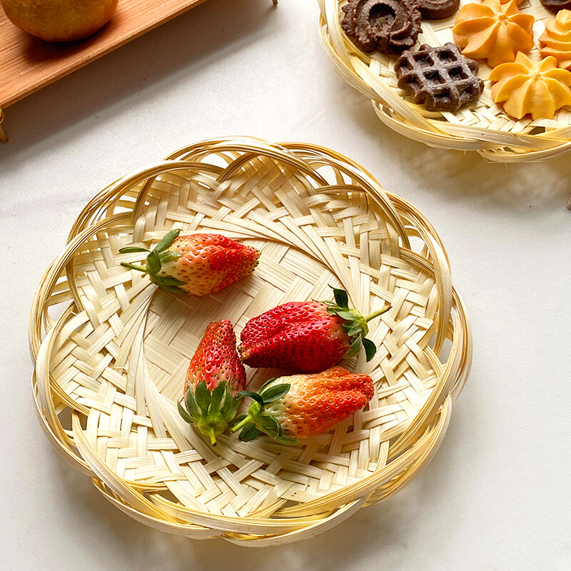 Rankų austas bambuko padėklas serviravimo krepšelių padėklai Sodybos maisto laikymo lėkštė Austa duonos krepšelis kavos stalui namų dekoravimui