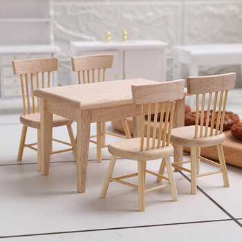 1/12 Miniature Dollhouse Furniture Ξύλινο Τραπέζι και Καρέκλα Τραπεζαρίας Pretend Play Simulation Furniture Toys