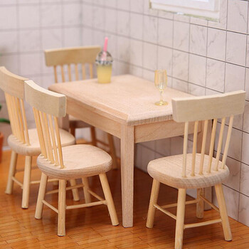 1/12 Miniature Dollhouse Furniture Ξύλινο Τραπέζι και Καρέκλα Τραπεζαρίας Pretend Play Simulation Furniture Toys