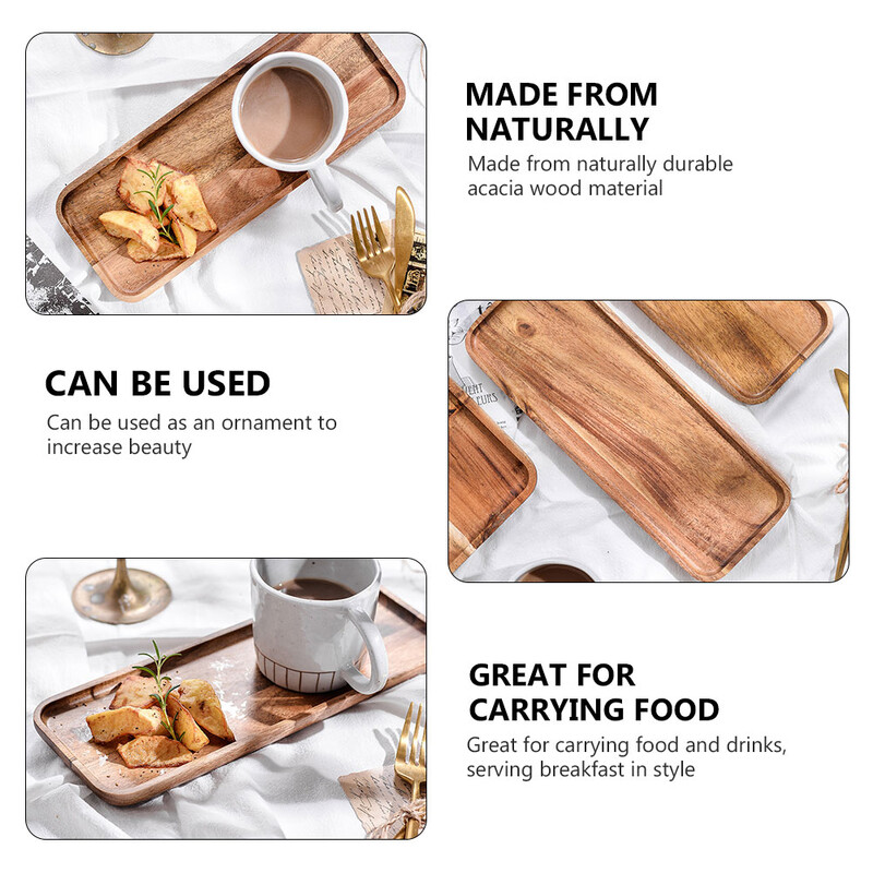Akácfa tálca otthoni konyhába Nappali Étkező dekor Kávétároló Reggeli Reggeli Tálca Kenyér Gyümölcs tálaló