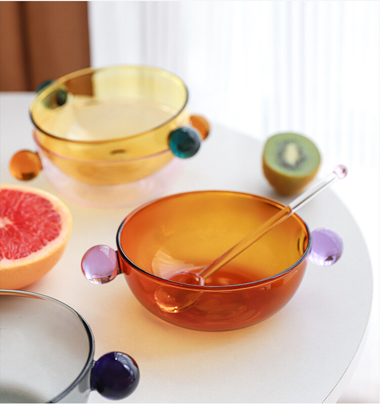 4,5 colio ledų dubuo su rankenėle stiklinis indas jogurtui japoniškam dubeniui spalvingas stiklinis indai sriubos dubuo karščiui atsparus stiklas