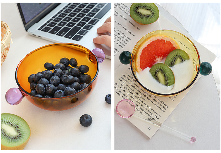 4,5 colio ledų dubuo su rankenėle stiklinis indas jogurtui japoniškam dubeniui spalvingas stiklinis indai sriubos dubuo karščiui atsparus stiklas