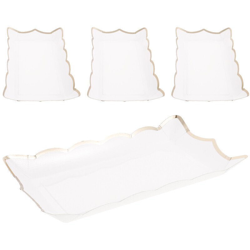 Maisto padėklai vakarėliams švediškas stalas Baltas dekoras Kvadratinis popierinis nėrinių lėkštės puodeliai Vakarėlių padėklai ir lėkštės Sausainių vakarėliams Kartoninis serviravimas