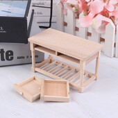 1:12 Lėlių namelis Miniatiūrinis nedažytas medinis stalas su stalčiais Baldų priedai