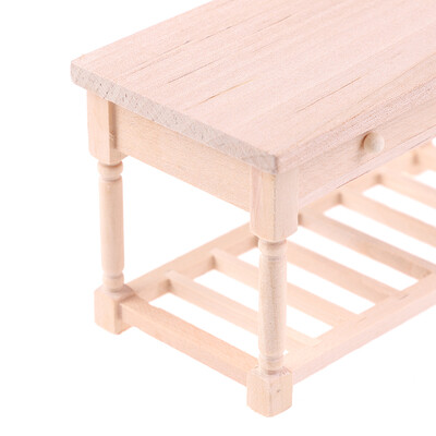 1:12 Lėlių namelis Miniatiūrinis nedažytas medinis stalas su stalčiais Baldų priedai