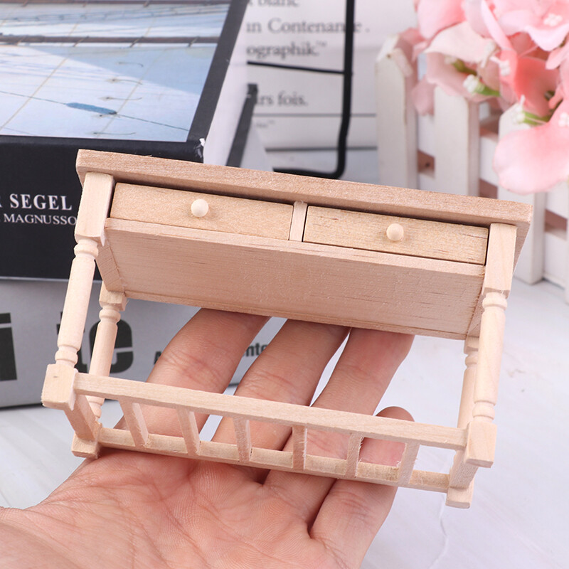 1:12 Lėlių namelis Miniatiūrinis nedažytas medinis stalas su stalčiais Baldų priedai