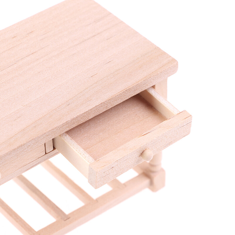 1:12 Lėlių namelis Miniatiūrinis nedažytas medinis stalas su stalčiais Baldų priedai