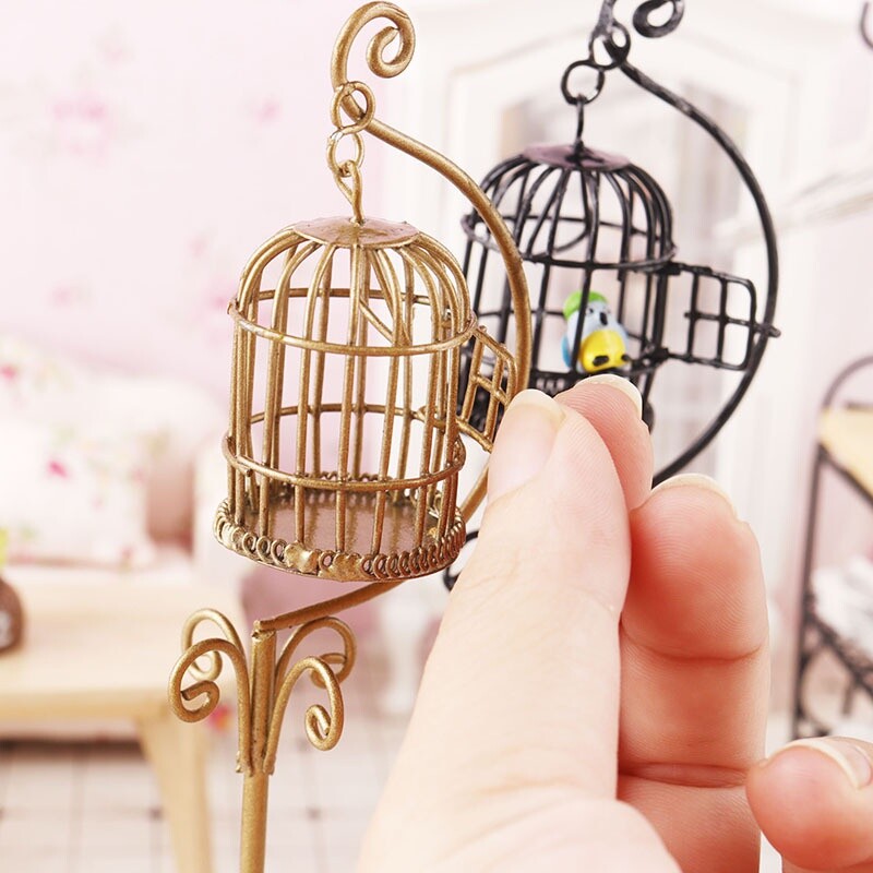 1:12 Miniatúrny nábytok do domčeka pre bábiky Mini kovový stojan na klietky pre vtáky Model hračky pre domček pre bábiky Dekorácia záhradná dekorácia nádvoria