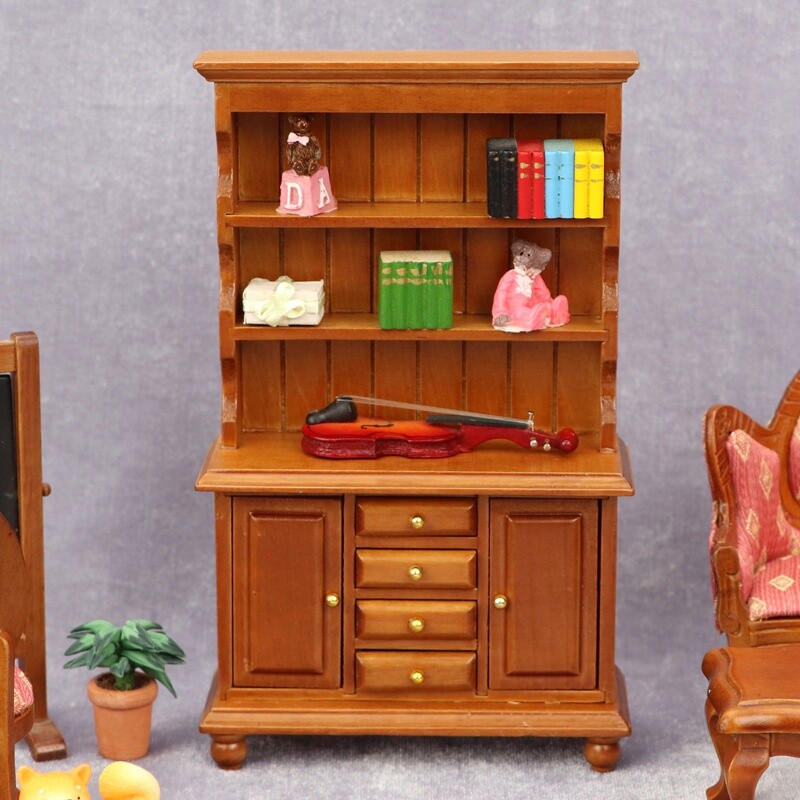 1:12 Miniatúrny nábytok Drevený stôl Stôl Skrinka Skriňa Knižnica Polica Príslušenstvo pre domček pre bábiky Dekorácia domčeka pre bábiky
