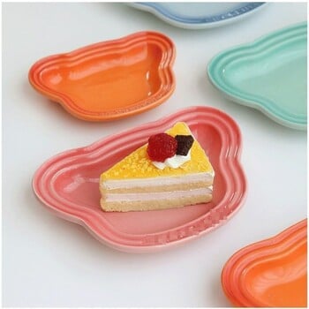 Френска керамична чиния с мечка Instagram Wind Dinner Plate Cartoon Enamel Macaron Gradient Nordic Dipping Material Домакински