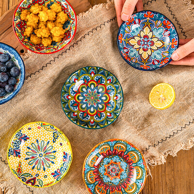 Farfurie creativă Veselă din ceramică de uz casnic Farfurie boemă Farfurie ușoară de lux retro cu sos de soia Desert Pâine Mâncăruri pentru gustări