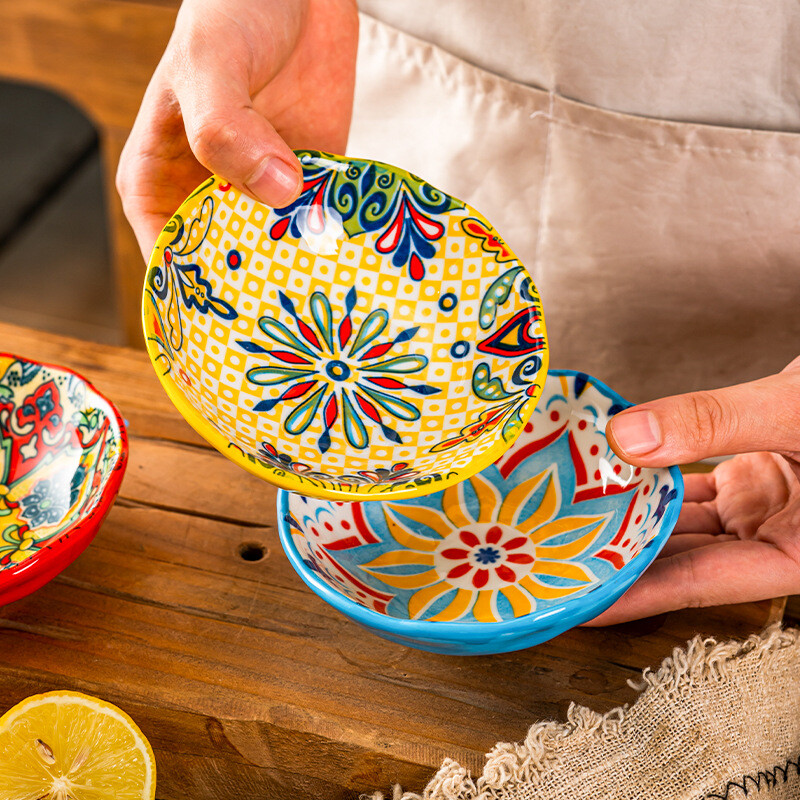 Kreatív vacsoratál Háztartási kerámia étkészlet Bohém tányér könnyű luxus retro szójaszószos edény desszert kenyér uzsonnaételek