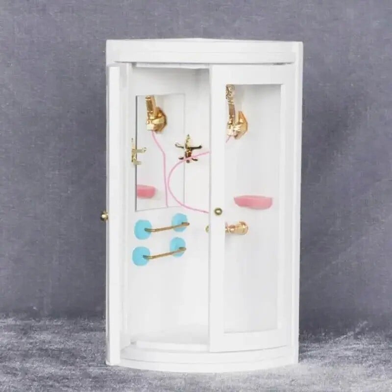 1:12 Κουκλόσπιτο Μίνι Μοντέλο Επίπλων Μπάνιου Μικρό Σκηνικό Λευκό Ντους