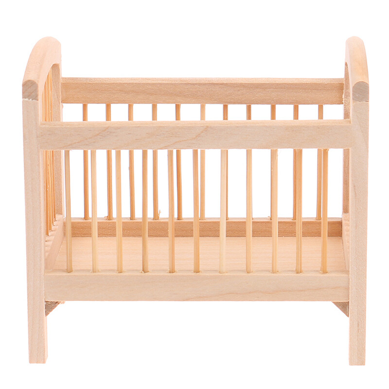 1 db 1:12 Babaház fából készült miniatűr kiságy modell Bútor barkács kiegészítők dekoráció gyerekszoba babaház