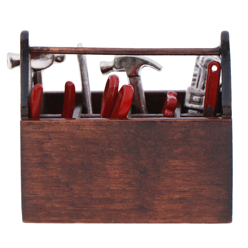 1Szett 1:12 Babaház miniatűr szerszámosláda Kézzel készített babaház kiegészítők szerszámkészletek