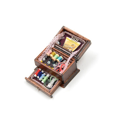 1 db 1:12 babaház miniatűr vintage varrás kézimunka tűkészlet doboz fa bútor dekorációs kiegészítők gyerekeknek ajándék