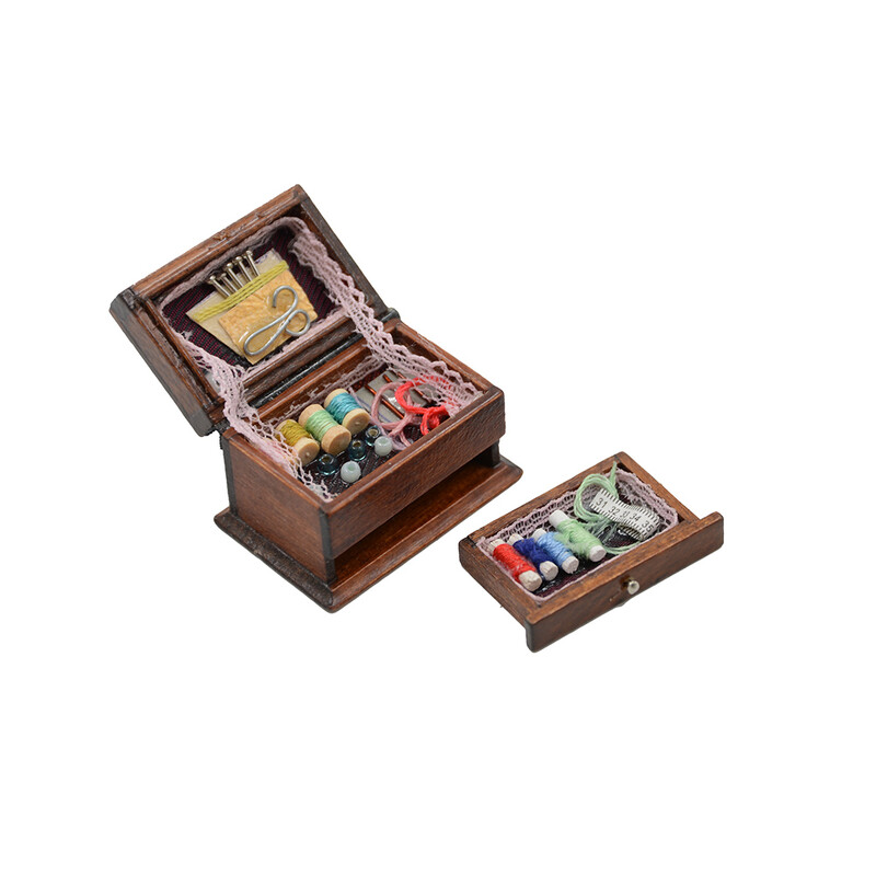 1 db 1:12 babaház miniatűr vintage varrás kézimunka tűkészlet doboz fa bútor dekorációs kiegészítők gyerekeknek ajándék