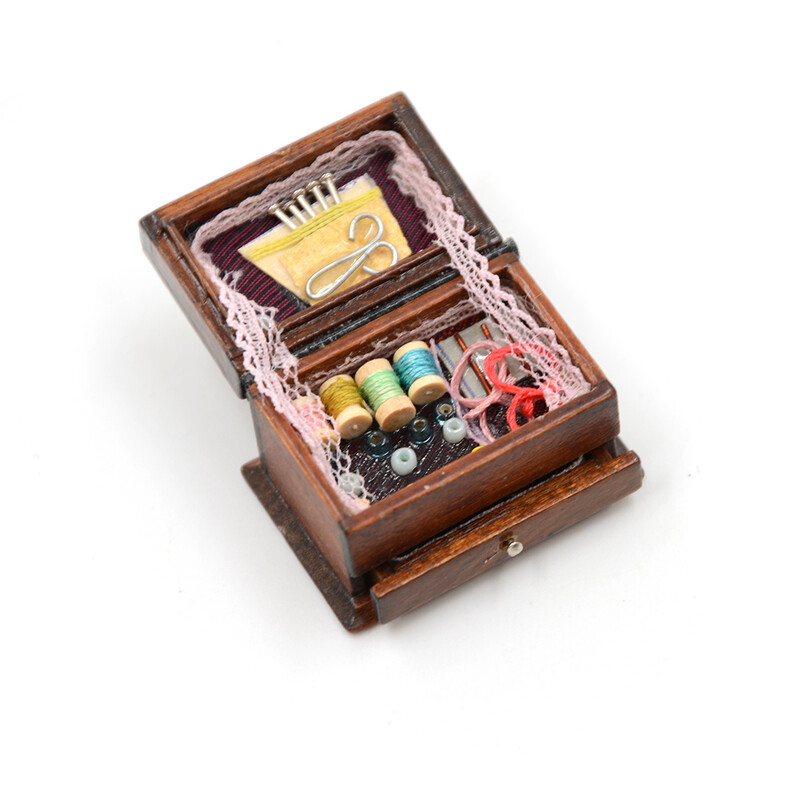 1 db 1:12 babaház miniatűr vintage varrás kézimunka tűkészlet doboz fa bútor dekorációs kiegészítők gyerekeknek ajándék