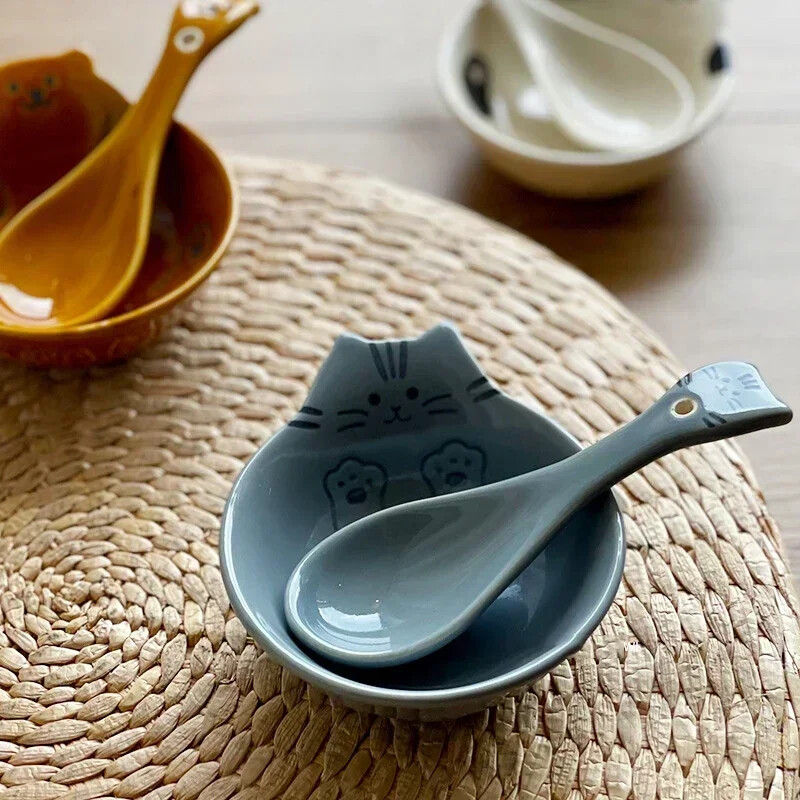 Boluri din ceramică cu imprimare de pisici de desene animate japoneze Vasă cu sos de casă Ustensile de bucătărie Vasă cu unt Farfurie cu sos Decor bol cu ulei