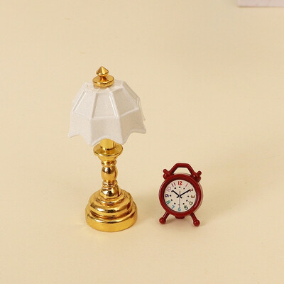 2db 1:12 babaház miniatűr francia asztali lámpa fények ébresztőóra mini éjjeli lámpa hálószoba nappali lakásbútor modell játék