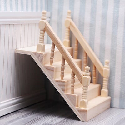 1:12 Babaház miniatűr korlát lépcsőház fa jelenet sima lépcsőház modellek mini lépcső bútorok szoba dekoráció