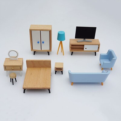 1:12 Méret babaház Miniatűr bútor Kanapéágy Ruhásszekrény TV-szekrény Mini lakberendezés Jelenet Modell Játszóház Mikrotáj