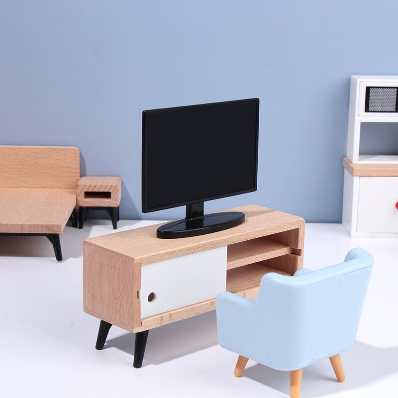 1:12 Méret babaház Miniatűr bútor Kanapéágy Ruhásszekrény TV-szekrény Mini lakberendezés Jelenet Modell Játszóház Mikrotáj