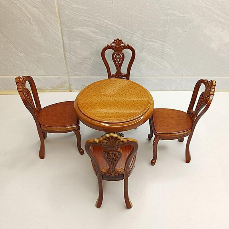 1 rinkinys 1/12 mastelio miniatiūrinės medinės valgomojo kėdės stalo baldų komplektas lėlių nameliui 1:12 Virtuvės Maistas Baldai Žaislų Priedai