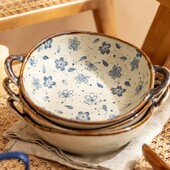 Keramické misky v japonskom štýle, miska na rezance do domácnosti s rukoväťou, miska na šalát a cestoviny, kuchynský riad, riad na pečenie v mikrovlnnej rúre