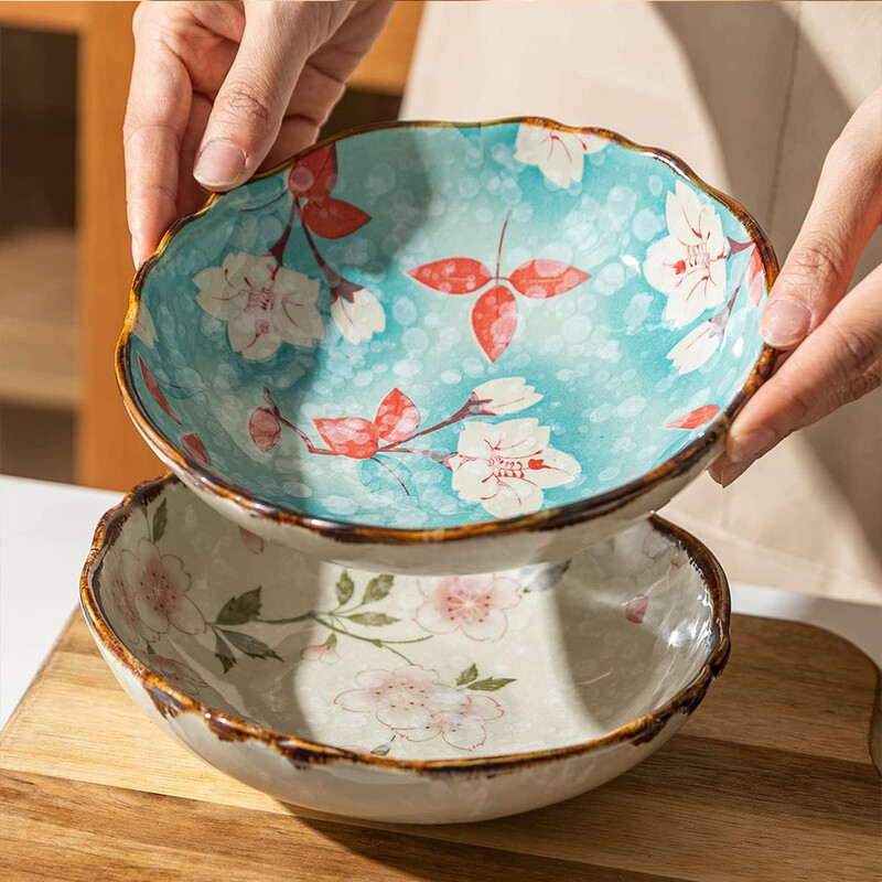 Keramické misky v japonskom štýle, miska na rezance do domácnosti s rukoväťou, miska na šalát a cestoviny, kuchynský riad, riad na pečenie v mikrovlnnej rúre