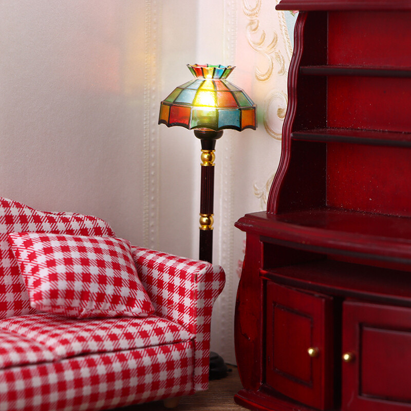Miniatúrna lampa pre domček pre bábiky 1:12, farebná LED lampa, stojaca lampa, stolová lampa, model s vypínačom, dekoračná hračka pre domácnosť