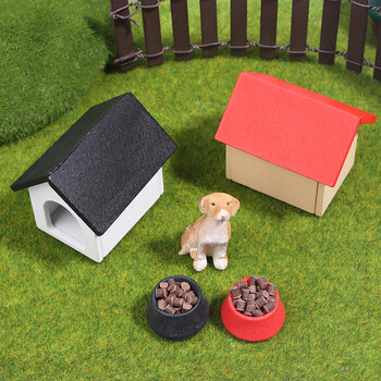 1:12 Dollhouse Miniature Kennel Doghouse Dog Basin Dog Food Furniture Model Decor Toy Doll House Accessories