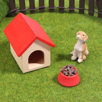 1:12 Dollhouse Miniature Kennel Doghouse Dog Basin Dog Food Furniture Model Decor Toy Doll House Accessories